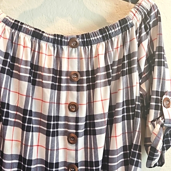 Plaid Comfy Off-Shoulder Western Country Concert Button Down Midi Dress 1X - Picture 4 of 4